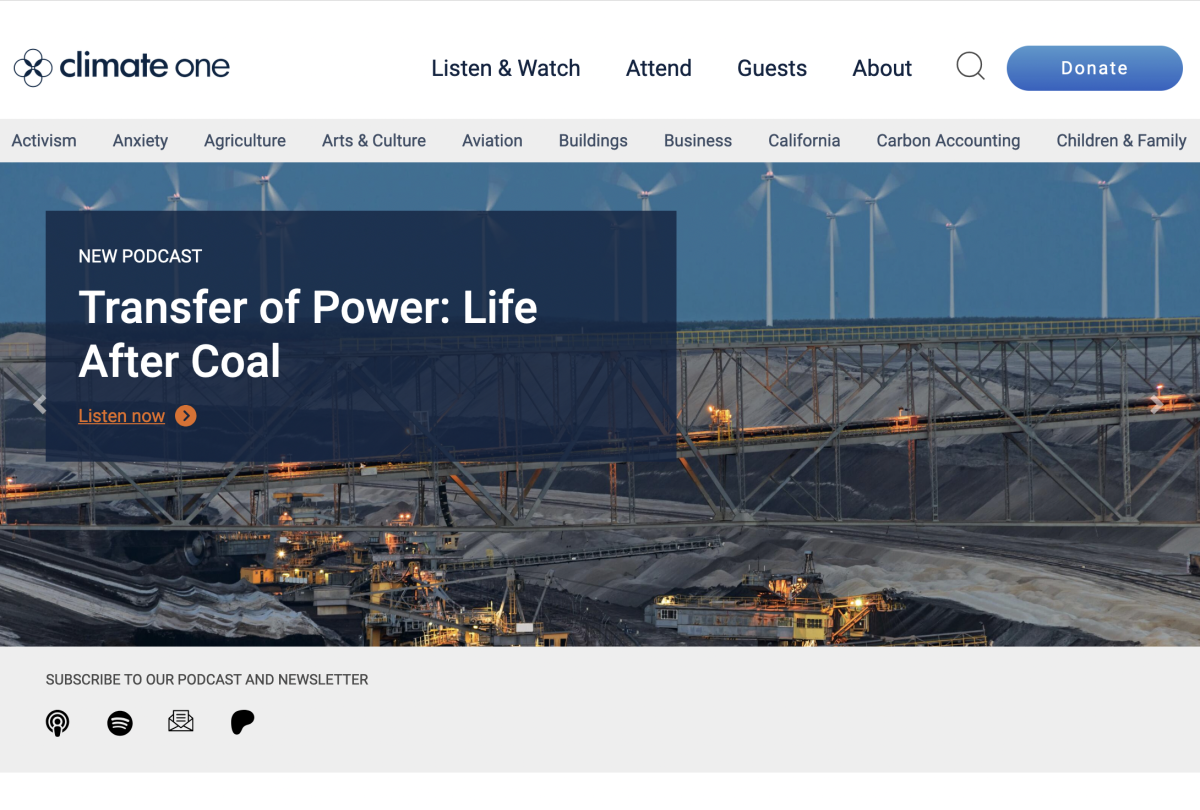 A screenshot of the climateone.org website home page