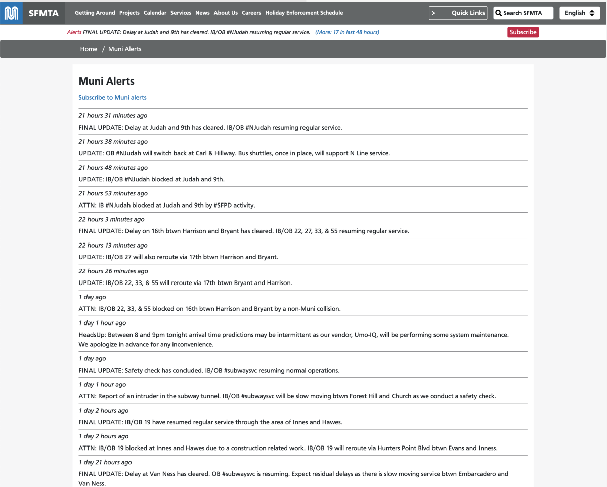 SFMTA alerts screenshot