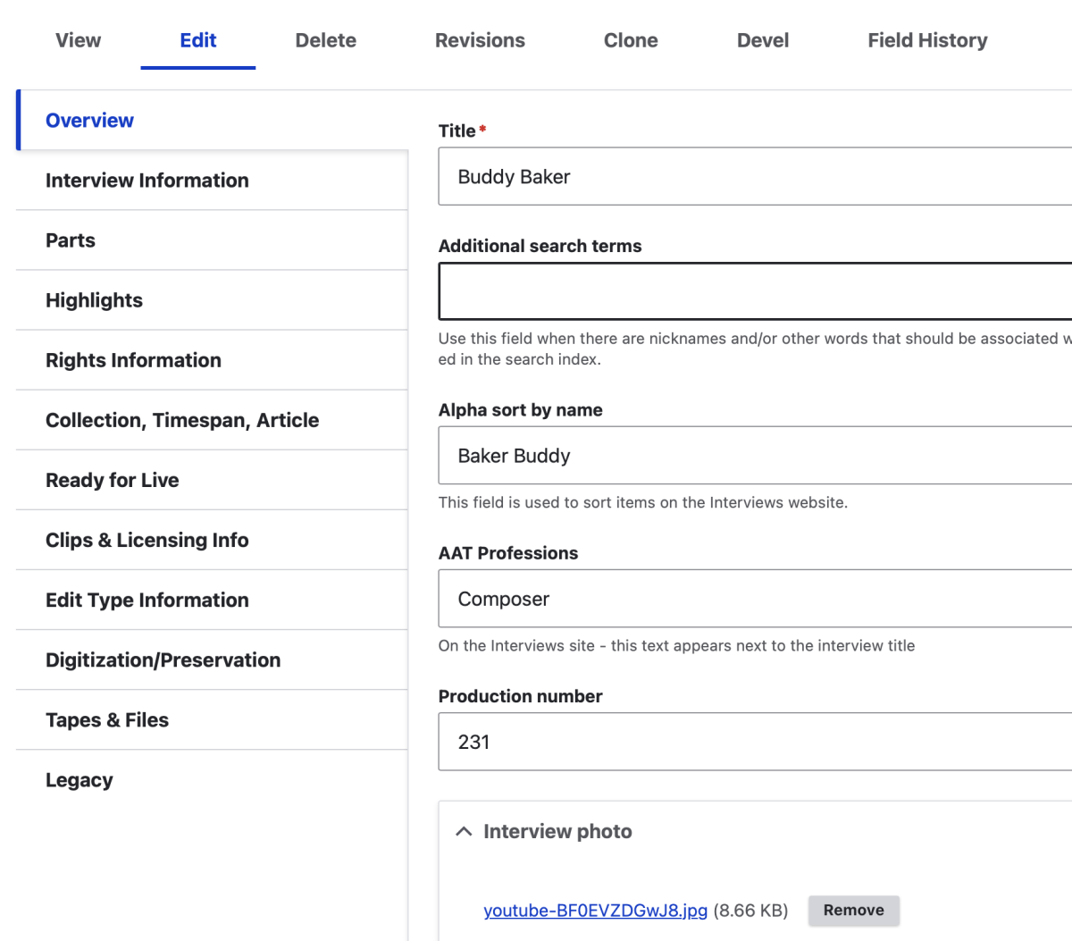 Screenshot of content management system organization tool