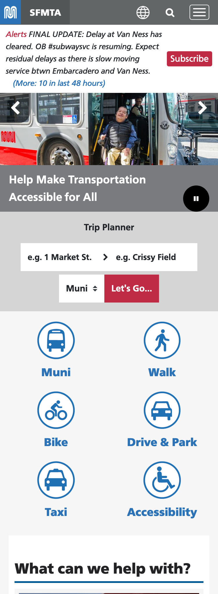 SFMTA Homepage on Desktop