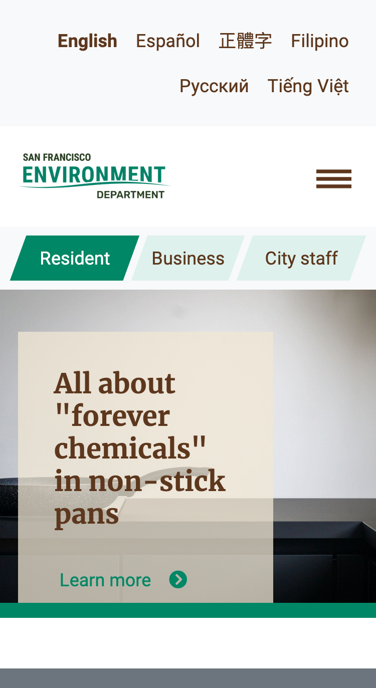 Screenshot of sfenvironment.org homepage on desktop