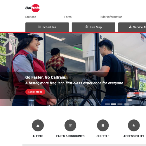 Caltrain homepage on desktop