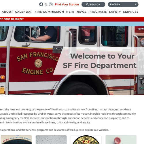 Screenshot of sf-fire.org homepage on desktop